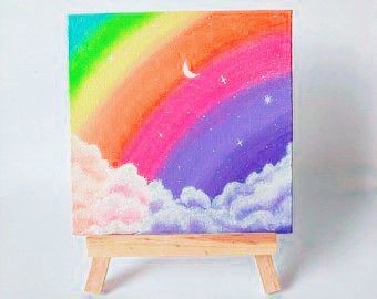 Acyrlic Painting, Mini Sketchbook, Unicorn Painting, Rainbow Canvas, Rainbow Painting, Art Basics, Daisy Painting, Handmade Paper Crafts, Rainbow Aesthetic