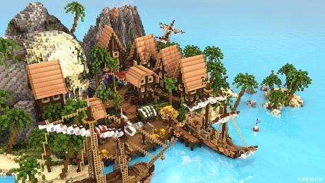 Pirate Island Minecraft Custom Island, Pirate Minecraft Builds, Minecraft Pirate Cove, Minecraft Pirate Builds, Minecraft Pirate Ship, Pirate Minecraft, Island Minecraft, Minecraft Island, Villa Minecraft