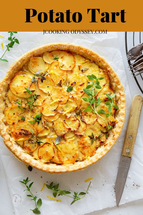 Easy Potato Tart with Lemon,Thyme, Garlic Vegan Tart Recipes Savory, Potato Leek Tart, Savory Tartes, Savory Tart Recipes, Potato Tart Recipe, Balsamic Potatoes, Tarts Savory, Tart Recipes Savory, Potato Tart