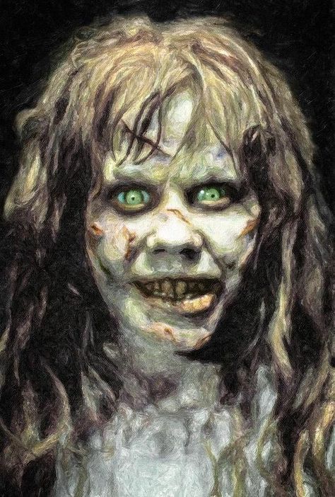 The Exorcist 1973 Regan, The Exorcist Drawing, Regan Exorcist Makeup, The Exorcist Wallpaper, The Exorcist Art, Exorcist Makeup, Exorcist Aesthetic, Regan Exorcist, The Exorcist Regan