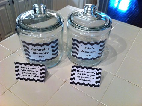 Memory jar for graduation party Memory Jar Ideas, Memory Jar Graduation, Graduation Open House Ideas, Advice Jar, Share A Memory, Graduation Party Backdrops, Graduation Open House, Open House Ideas, Memory Jar