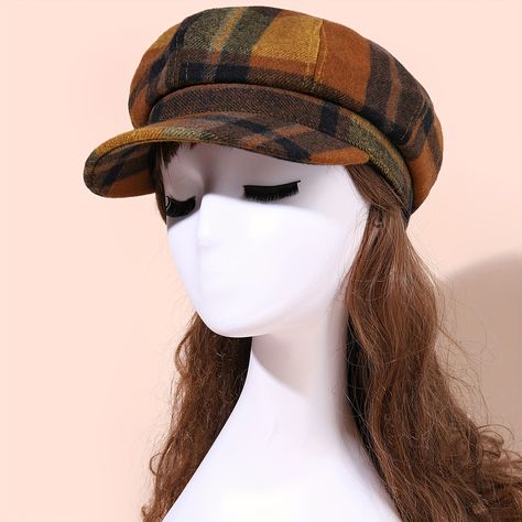 Faster shipping. Better service Winter Retro Cloche Hat With Short Brim, Cheap Winter Newsboy Cap With Short Brim, Vintage Brown Beret For Winter, Vintage Wool Beret For Winter, Plaid Beret, Black Leather Hat, Brown Leather Hat, Baker Boy Cap, Beige Plaid