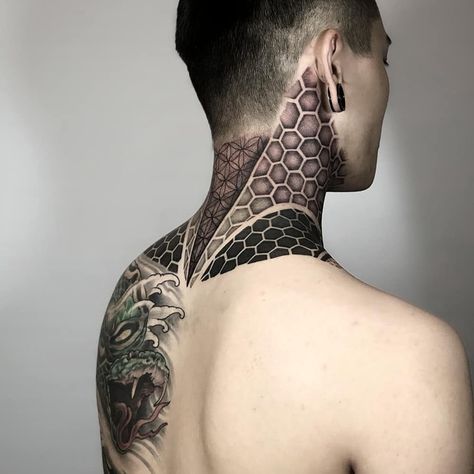 Neck Tattoo Geometric Men, Back Of Neck Tattoo Men Geometric, Neck Geometric Tattoo Men, Neck Tattoo For Guys Geometric, Dot Neck Tattoo, Geometric Neck Tattoo For Women, Mens Side Neck Tattoo, Pattern Neck Tattoo, Geometric Head Tattoo