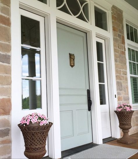 Door color is Sherwin Williams Sea Salt Salt Paint, Sherwin Williams Sea Salt, Sea Salt Paint, Best Front Door Colors, Most Popular Paint Colors, Sea Salt Sherwin Williams, Door Paint, Front Door Paint Colors, Door Colors