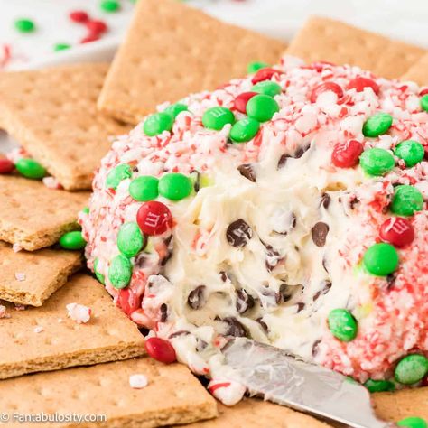 Christmas Chocolate Chip Cheese Ball Desert Ball Recipes, Cheese Ball For Christmas, Christmas Dessert Cheeseball, Dessert Cheese Ball Christmas, Sugar Cookie Cheese Ball, Rudolph Cheese Ball, Cookie Dough Cheese Ball, Christmas Cheese Ball Recipes, Chocolate Chip Cheeseball