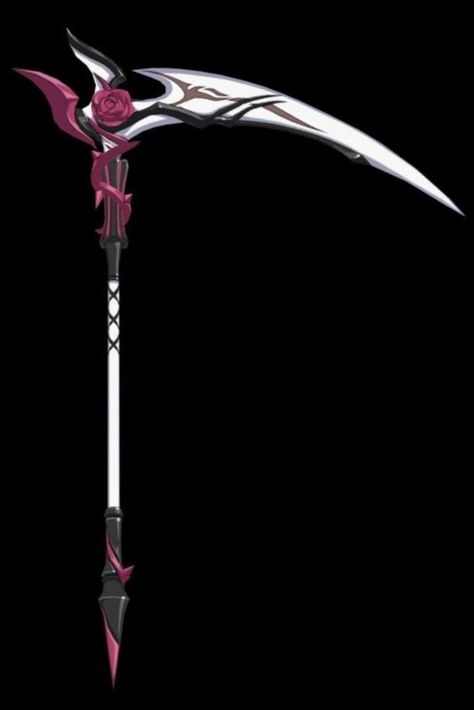 Umbral Rose Scythe Designs Drawing, Scythe Rpg, Pink Scythe, Rose Scythe, Scythe Designs, Anime Scythe, Pink Car Accessories, Pink Blood, Sakura Kinomoto