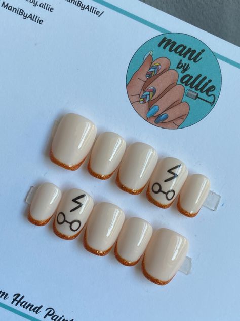 #harrypotterworld #harrypotterfan #harrypotteredit #harrypotter #harrypotterfandom #harrypottermemes #frenchnails #halloween #halloweencostume #halloweenideas #nails #halloweennails #nailsofinstagram #nailsart #nailstagram #naildesign #nailsoftheday #nailideas #fallnails #fallnailart #fallnaildesigns #pressonnails #etsyshop #etsyseller Harry Potter French Tip Nails, Easy Harry Potter Nails, French Halloween Nails, French Halloween, Potter Nails, Harry Potter Nails, Painted Nail Art, Tip Nails, Art Hobbies