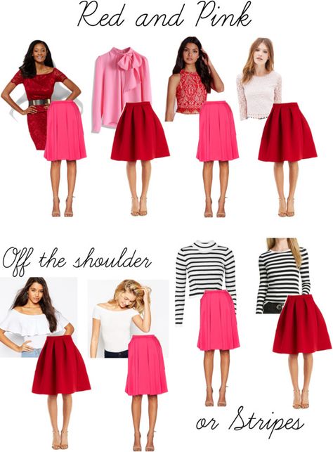 Red Skirt Pink Top Outfit, Red Tennis Skirt Outfit, Skirt And Cardigan Outfit, Red Tennis Skirt, Valentines Date Outfit, Red Skirt Outfits, Pink Top Outfit, Date Outfit Ideas, Teacher Ootd