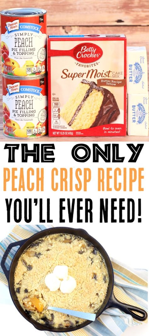 Canned Peach Pie Filling Desserts, Peach Cobbler Dump Cake Cast Iron, Peach Crisp Using Canned Pie Filling, Things To Make With Peach Pie Filling, Cast Iron Dump Cake Recipes, Peach Dump Cake With Pie Filling, Peach Cobbler Using Cake Mix Recipes For, Recipes Using Peach Pie Filling, Peach Cobbler With Pie Filling