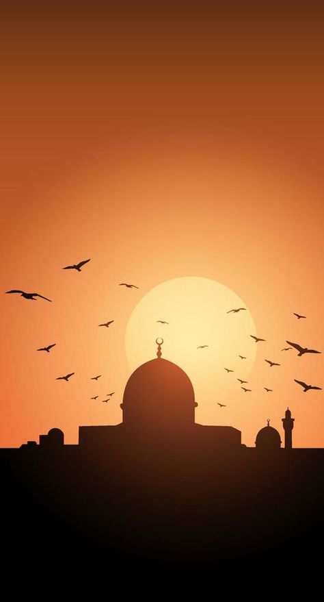 Dark mosque silhouette on sunset. Mosque vector silhouette in ramadan kareem. Mosque shape in evening sky with sun. Vector illustration Islamic Cat, Sunset Mosque, Mosque Sunset, Sun Vector Illustration, Faya Kun, Mosque Illustration, Islamic Picture, Sun Vector, Mosque Vector