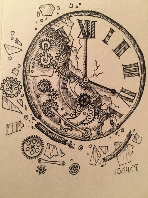 A broken clock for the fourteenth day Steampunk Clock Drawing, Dismantled Artwork, Clock Drawing Reference, Alice In Wonderland Clock Drawing, Clock Aesthetic Drawing, Time Aesthetic Clock Wallpaper, Clock Gears Drawing, Broken Clock Design, Time Artwork Ideas