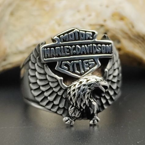 Men Silver Harley Davidson Eagle Ring, Solid Silver Ring, Statement Ring, Harley Davidson, Biker Eagle Ring, Motorcycle Ring, Harley Jewelry by ElzSilver on Etsy Harley Davidson Rings, Motorcycle Icon, Harley Davidson Eagle, Mans Ring, Harley Davidson Jewelry, 2023 Wallpaper, Man Jewelry, Harley Davidson V Rod, Eagle Ring