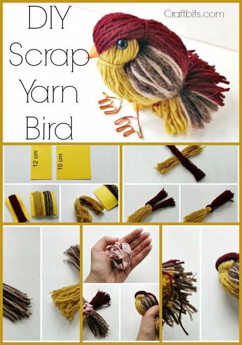 Scrap yarn craft wool bird, Use scraps to make bird project ,kids pom pom craft animal. #craftsforkidstomake #diyfurniture Yarn Animals, Yarn Crafts For Kids, Leftover Yarn, Scrap Yarn, Yarn Craft, Wine Bottle Diy Crafts, Pom Pom Crafts, Mason Jar Crafts Diy, Bird Crafts