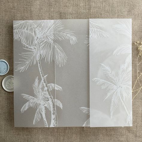 V5 Beach Wedding Palm Trees Printed White Translucent Vellum Wrap Tropical Botany for 5x7 Inches Card - Etsy Invitation Beach Wedding, Tropical Theme Invitation, Palm Tree Wedding Invitations, Palm Tree Wedding, Black Tie Wedding Invitations, Vellum Wrap, Leaf Invitations, Tropical Wedding Invitations, Wedding 2025