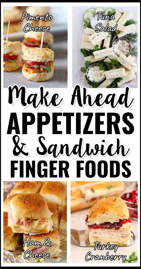 easy appetizers finger foods and snacks for a crowd - make Ahead Appetizers Sandwich Finger Foods to feed a party crowd cheap quick simple inexpensive Party Handheld Foods, Sandwich Recipes For Tea Party, Potluck Individual Servings, Easy Party Trays Simple, Light Finger Foods For Party, Finger Foods For Bridal Shower Simple, Cream Cheese Finger Sandwiches, Easy Brunch Snacks Appetizers, Easy Picnic Finger Food Ideas