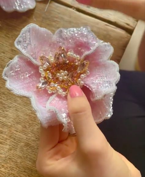 Miss Sohee, A Level Textiles, Making Fabric Flowers, Fabric Embellishment, Handmade Flowers Fabric, Bead Embroidery Patterns, Bead Charms Diy, Embroidery Designs Fashion, Textiles Fashion