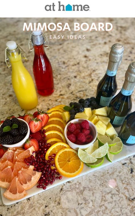 Charcuterie Board Ideas Drinks, Charcuterie Board With Champagne, Mimosa Charcuterie Board Ideas, Mimosa Board Ideas, Champagne Board Ideas, Champagne Charcuterie Board, Mimosa Board, Cocktail Charcuterie Board, Mountains And Mimosas