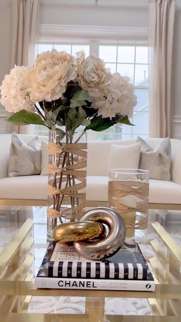 Ribbon Vase Ideas, Ribbon On Vases Diy, Ribbon Around Vase, Ribbons On Candlesticks, Diy Bow For Vase, Vase With Ribbon, Ribbon Inside Vase, Diy Vase Decor, Vase Filler Ideas