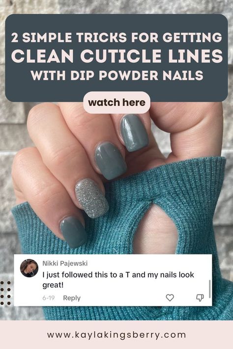 If you've struggled to get perfect cuticle lines with dip powder, use these 2 simple tricks for a beautiful finish. Dip Nail Tutorial, Manicure Colours, Dip Powder Manicure, Acrylic Dip Nails, Manicure Steps, Dip Manicure, Powder Manicure, Easy Tricks, Nail Tutorial