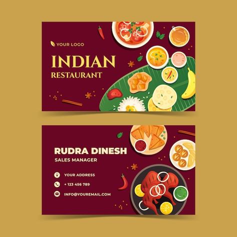 Vector gradient indian food restaurant h... | Premium Vector #Freepik #vector #indian-restaurant #food-business-card #culinary #restaurant-business-card Indian Branding, Indian Food Menu, Food Company Logo, Indian Cafe, Indian Food Restaurant, Food Brand Logos, Menu Design Layout, Restaurant Card, Logo Design Graphics