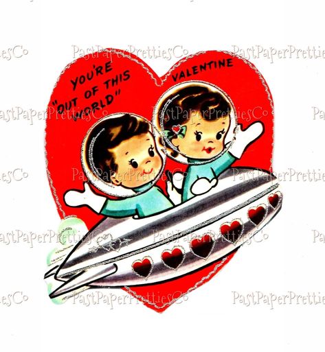 Retro Valentine Cards, Space Kids, Retro Rocket, Happy Valentines Day Card, Vintage Valentine Cards, Valentines Day Greetings, Valentine's Day Greeting Cards, Retro Valentines, Vintage Valentine