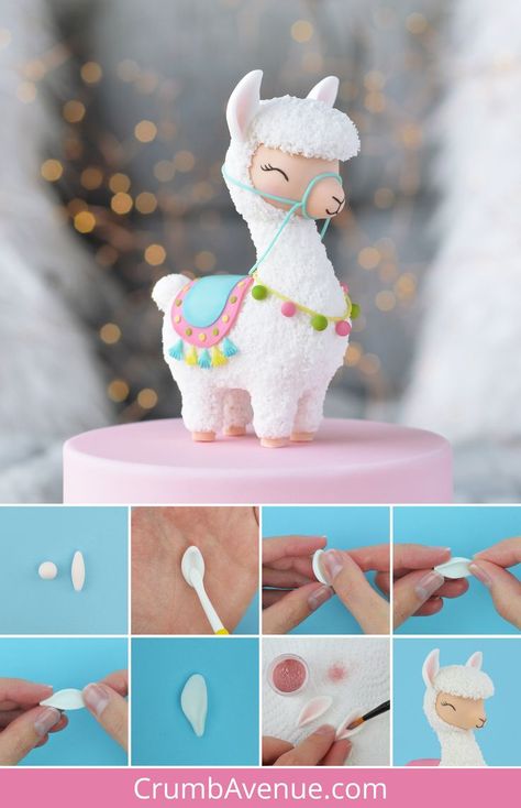 Fondant Cake Ideas, Llama Cake Topper, Llama Cake, Cakes For Girls, Fondant Figures Tutorial, Cake Topper Tutorial, Fondant Animals, Fondant Cake Toppers, Fondant Tutorial