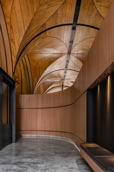 Foyer Area Design Entrance, Timber Wall Panels, Facade Engineering, Interior Design Sketchbook, Lobby Interior Design, Timber Walls, Cabin Exterior, Public Architecture, Office Space Design