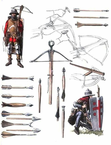 Medieval Crossbowman, Osprey Illustration, Crossbow Medieval, Medieval Arrow, Medieval Crossbow, Medieval Warfare, Crossbow Bolts, Medieval Ages, Ancient Warfare