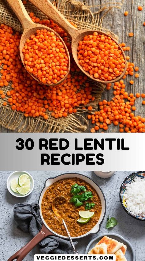 Red Lentils Vegan Red Lentil Recipes, Red Lentil Pancakes, Red Lentil Recipes Easy, Lentil Side Dish, Lentil Pancakes, Lentil Dinner, Soups Easy, Red Lentil Dahl, Red Lentil Pasta