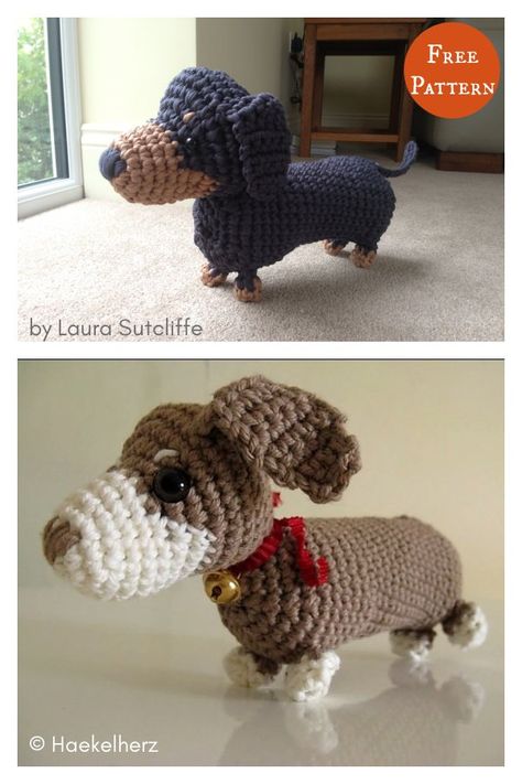 8 Amigurumi Dachshund Dog Crochet Patterns FREE & Paid Dachshund Crochet Pattern Free, Dog Crochet Patterns Free, Amigurumi Dachshund, Crochet Dogs, Cat Hat Pattern, Doll Amigurumi Free Pattern, Easy Bag, Dog Patterns, Dachshund Pattern