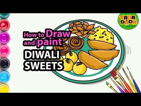 Drawing Diwali, Rangoli Drawing, Sweets Drawing, Diwali Sweets Recipe, Diwali Drawing, Diwali Greeting Cards, Sweet Drawings, Rangoli Colours, Diwali Sweets