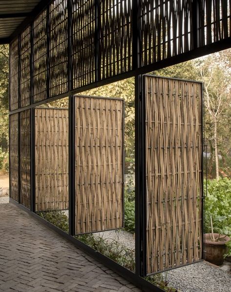 Artist Studio Space, Bamboo Screening, Artist Residency, Bamboo Architecture, Bamboo Construction, Timber Buildings, Brick Flooring, Green Landscape, Roof Design