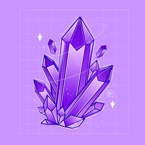 Crystals for the purple lovers! <3 . . . . . . . #purple #crystals #crystal #gem #gems #gemstones #magic #sparkle #violet #pastel #diamond #stone #rock #lightpurple #cute #cutestickers #draw #drawing #art #artist #artwork #digitalart #digitalartist #digitaldrawing #stickershop #womanartist #space #cosmic #cuteart #laptopstickers #hydrostickers #quartz #witch #spells #love Crystals And Gemstones Drawing, How To Draw Amethyst, Crystal App Icons, Cartoon Crystals, Witch Spells Love, Crystal Digital Art, Crystal Drawings, Dnd Journal, Crystal Illustration