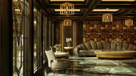 Art Deco Hotel Lobby : r/archviz Art Deco Hotel Interior, Hotel Lobby Design Luxury, Art Deco Hotel Lobby, Contemporary Art Deco Interior, Art Deco Interior 1920s, Art Deco Living, Art Deco Hotel, Deco Living Room, Hotel Lobby Design