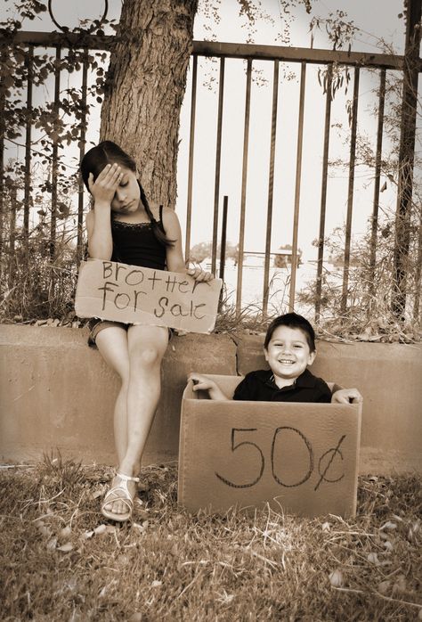 Brother for sale!!! the box is cute @Jayme Fair Romero Fair Romero Fair Romero Ellis Funny Sibling Pictures, Poses Funny, Sibling Photo Shoots, Funny Family Photos, Funny Christmas Pictures, Sibling Pictures, Sibling Photography, Sibling Photos, Sisters Photoshoot