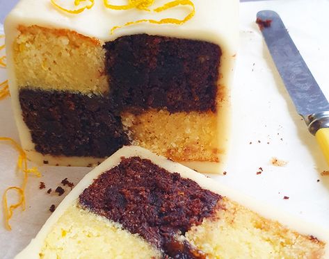 Vegan Chocolate Orange Battenberg Cake | Vegan Food & Living Vegan Mango Ice Cream, Battenberg Cake, Aquafaba Recipes, Recipes With Cool Whip, Chocolate And Orange, Vegan Whipped Cream, Vegan Baking Recipes, Vegan Dark Chocolate, Cake Vegan