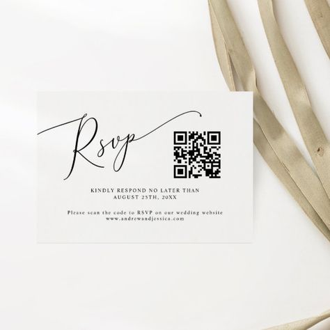 Minimal Wedding QR Code RSVP Card Wedding Minimal, Wedding Qr Code, Popular Wedding Invitations, Wedding Invitation Trends, Wedding Rsvp Cards, Script Text, Wedding Rsvp Card, Minimal Wedding, Save The Date Postcards