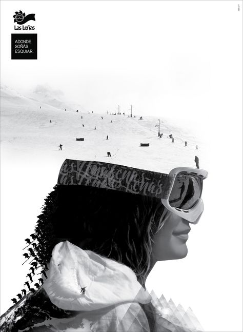 Las Leñas ski resort: Dreams, Woman Ski Graphic, Creative Advertising Campaign, Black N White Images, Print Ad, Creative Advertising, Web Development Design, Print Ads, Ski Resort, Antonio Mora Artwork