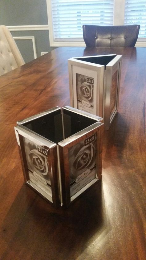 Picture frame centerpieces Photo Frame Centerpiece Ideas, Picture Frame Box Centerpiece, Picture Frame Centerpiece, Picture Frame Centerpieces Birthday, Dollar Tree Picture Frame Centerpieces, Picture Frame Arrangements, Photo Centerpieces, Diy Canvas Photo, Frame Arrangement