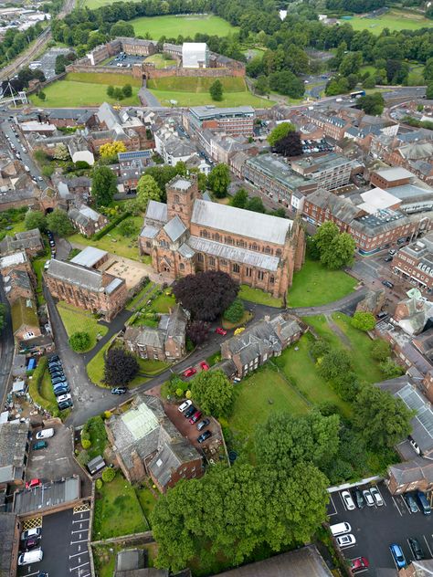 Carlisle Cathedral aerial image - Cumbria UK Carlisle Cathedral, Cities In England, English Culture, Carlisle Cumbria, Aerial Images, Northern England, Back To Reality, Big Cities, Cumbria