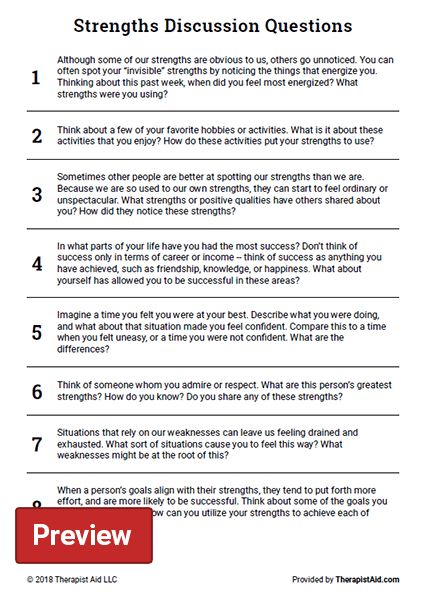 Writing and conversation prompts to explore your strengths Identifying Strengths Activities, My Strengths Worksheet, Questions To Ask Clients In Therapy, Therapy Discussion Questions, Values Worksheet Therapy, Strength Based Therapy Activities, Values Questions, Strengths List, Strengths Worksheet