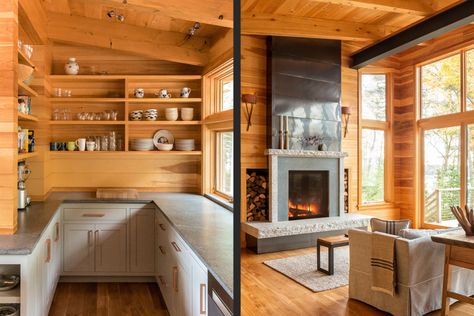 Winkelman Architecture | Maine Residential Architects specializing in custom homes, camps, cabins, cottages, boathouses Cedar Shakes, Copper Roof, Living/dining Room, Residential Architect, Ocean House, Shed Roof, Architecture Portfolio, Western Red Cedar, House Boat