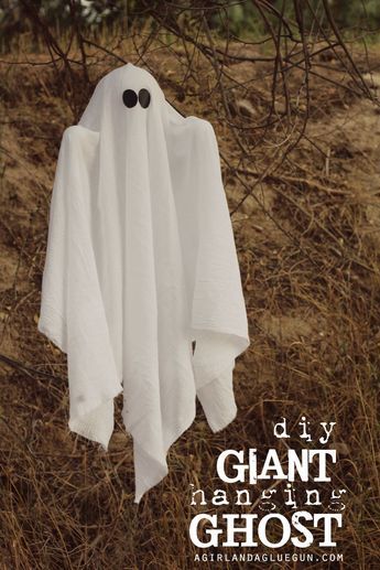 diy giant hanging ghost Homemade Hanging Ghosts, Outside Ghosts Diy, Diy Giant Ghost, How To Make Hanging Ghosts For Outside, Hanging Ghosts From Trees, Diy Ghost Decoration Hanging, Hanging Ghosts Diy Outdoor, Diy Hanging Ghost Outside, Hanging Ghosts Diy