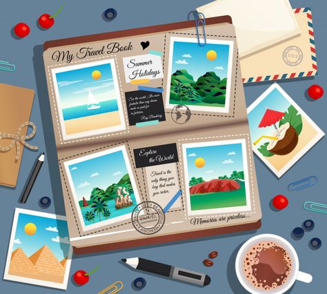 Travel Graphic Design, Travel Background, Memories Photo, Coffee Cartoon, Illustration Story, Book Illustration Art, Holiday Background, Creative Background, Photo Memories