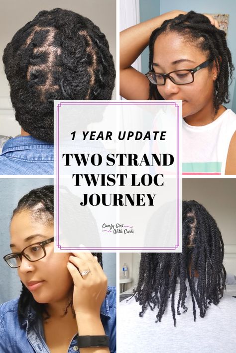 One Year Update: Two Strand Twist Loc Journey. 1 Year ago, Dee did two-strand twists as medium sized starter locs. See how this style looks on black women, her progress, tips, and advice, and how she protective styles. #locs #locjourney #twostrandtwistlocs Two Strand Twist Loc Journey, Loc Progression, Two Strand Twist Starter Locs 4c Hair, Loc Growth Progress, Loc Journey Progress, Two Strand Twist Locs Styles For Women, Medium Size Locs Black Women, Starter Locs Two Strand Twist, Loc Progress