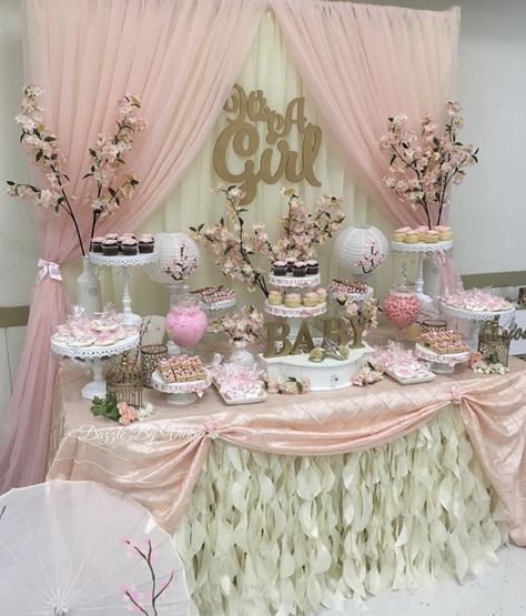 Sweet 16 Cherry Blossom Theme, Cherry Blossom Treat Table, Cherry Blossom Baby Shower Theme, Pink Dessert Tables Quince, Japanese Cherry Blossom Birthday Theme, Cherry Blossom Baptismal Theme, Panda Baby Showers, Wedding Planning Boards, Cherry Blossom Theme