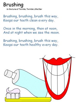 Brushing Song-(Sung to twinkle twinkle little star) Wolfgang Mozart, Tooth Preschool, Dental Health Preschool Crafts, Dental Health Crafts, Songs Preschool, Hygiene Lessons, Dental Health Week, Dental Health Preschool, Preschool Poems