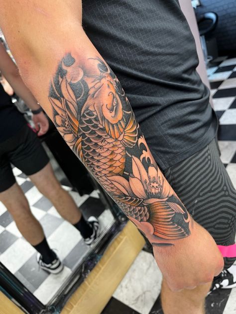 Japanese Koi Fish Tattoo Forearm, Koi Fish Tattoo Forearm For Men, Koi Fish Wrap Around Arm Tattoo, Coi Fish Tattoo Sleeve Japanese Koi, Arm Koi Fish Tattoo, Koi Fish Tattoo For Men, Koi Fish Forearm Tattoo, Fish Tattoo Forearm, Koi Fish Arm Tattoo