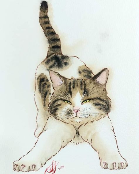 Cat Love Quotes, Happy Birthday Illustration, Animal Drawings Sketches, Watercolor Flowers Tutorial, Ballet Art, Japanese Cat, Watercolor Cat, Watercolor Art Lessons, Cats Illustration