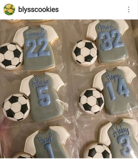 . Soccer Team Cookies, Soccer Jersey Cookies Decorated, Soccer Themed Cookies, Soccer Decorated Cookies, Soccer Cookies Decorated, Soccer Sugar Cookies, Soccer Cookies, Soccer Snacks, Soccer Birthday Cakes